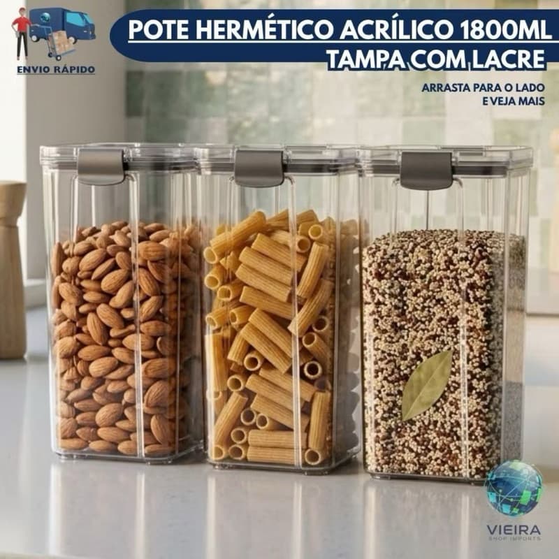 Pote hermético 1800ml escolha o seu ou monte seu kit potes herméticos empilháveis tampa com lacre para mantimentos