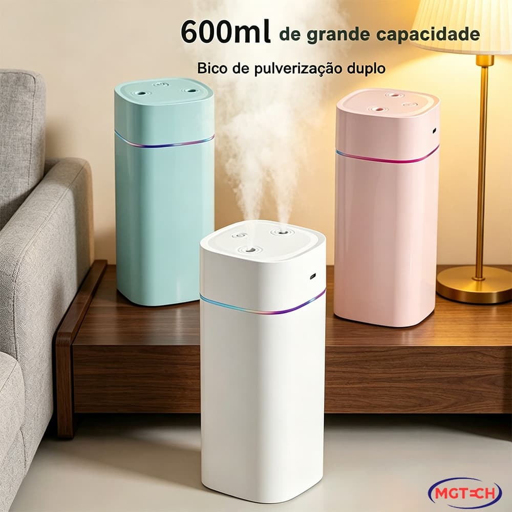 Umidificador E Aromatizador De Ar 600ml Bico Duplo Purificador Escritório Ultrassônico Difusor De Doméstico Aroma