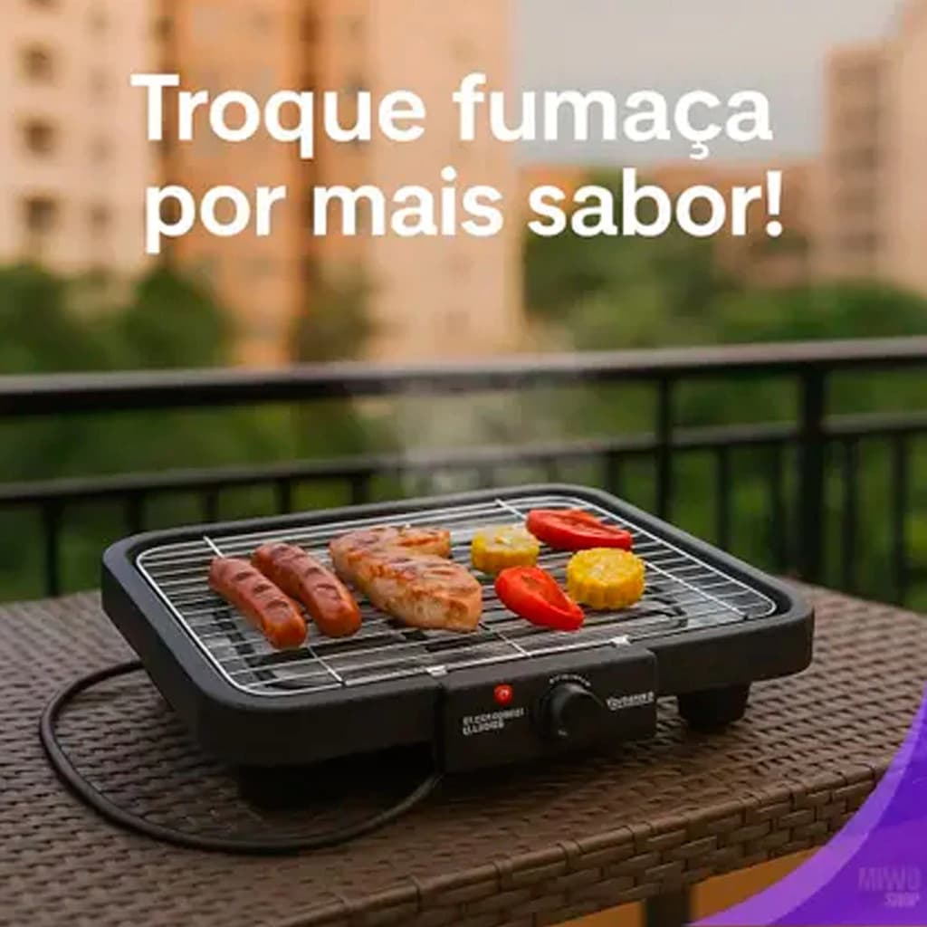 Churrasqueira Eletrica Grill Portatil Grelha Removivel Sem Fumaca  Facil Limpeza 127V Preta