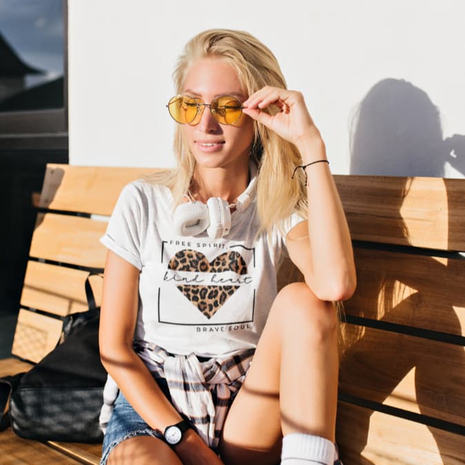 Camiseta Feminina Casual Coração Oncinha De Algodão Verão
