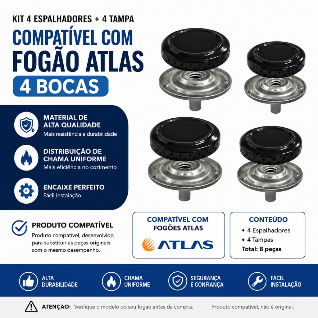 Kit Fogão Atlas Mônaco Espalhador com Queimador 4 Bocas