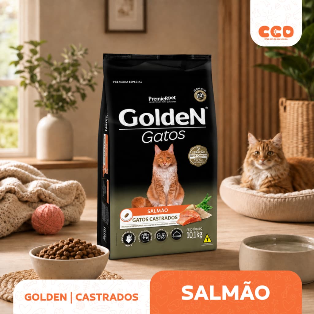 Ração GoldeN® para Gatos Castrados Sabor Salmão 5 kg | 10 kg