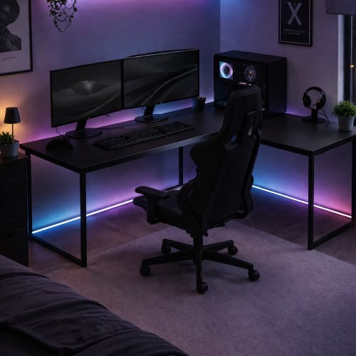 Mesa Escrivaninha Gamer Max Em L Industrial Pés De Ferro Para Computador 150x30cm