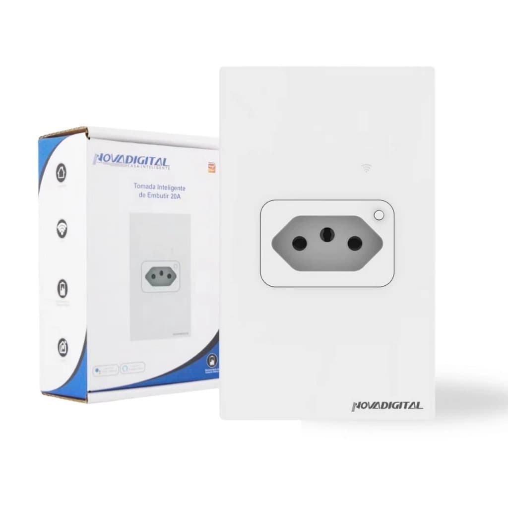 Tomada Inteligente Embutir 20A Novadigital Wi-Fi Preto Alexa Google 1 Entrada