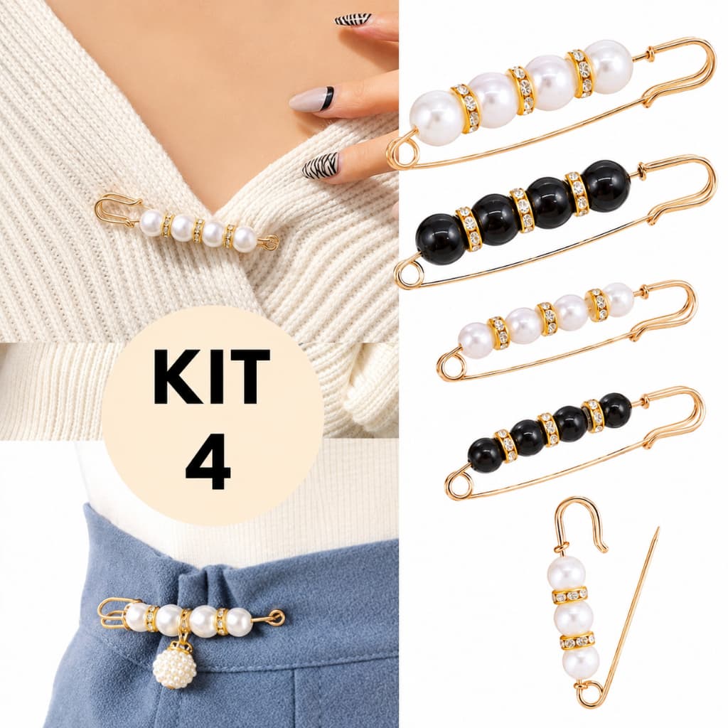 KIT Broche Alfinete Pérola Ajuste Roupa Calça Vestido Decorativo Feminino