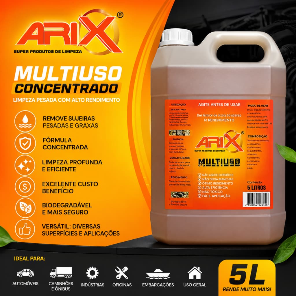 Arix Desengraxante Biodegradável Multiuso Limpeza Pesada - 5 Litros