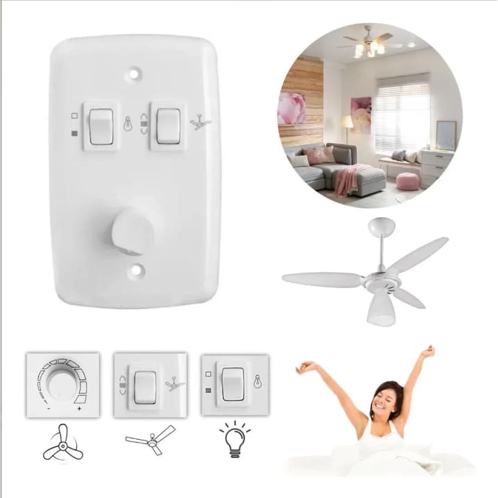 Controle Ventilador De Teto 4x2 Chave Rotativa 400w Bivolt Cor Branco