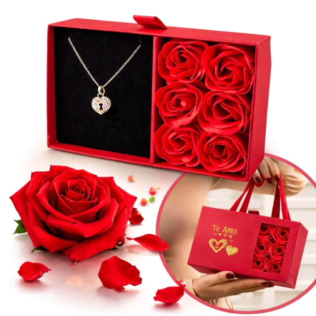Porta Jóias Colar e Pingente Com Rosas Eternas Perfumadas Presente Mãe Noiva Esposa Mulher Te Amo