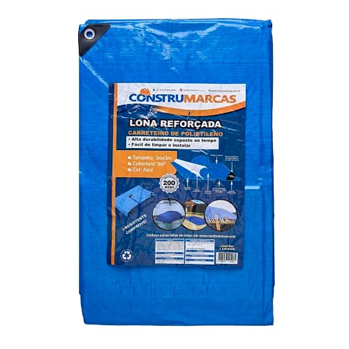 Lona Reforçada Azul 200 Micra 3x3m - CONSTRUMARCAS