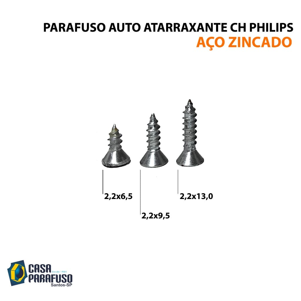 PARAFUSO - 2,2 MM - AUTO ATARRAXANTE CHATA PHILIPS - 100 Unidades