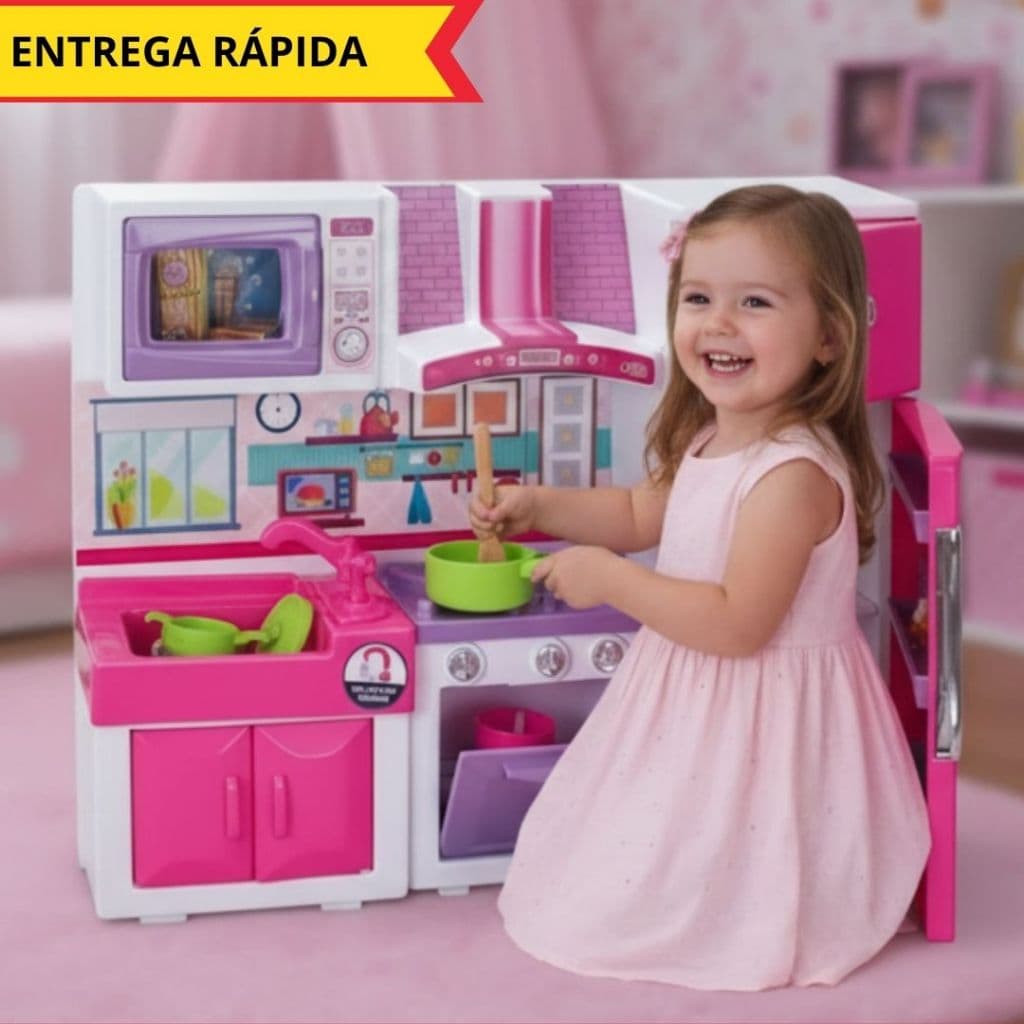 Cozinha Infantil Completa Premium Brinquedo Geladeira Armário Fogão Pia Sai Água Coifa Educativa