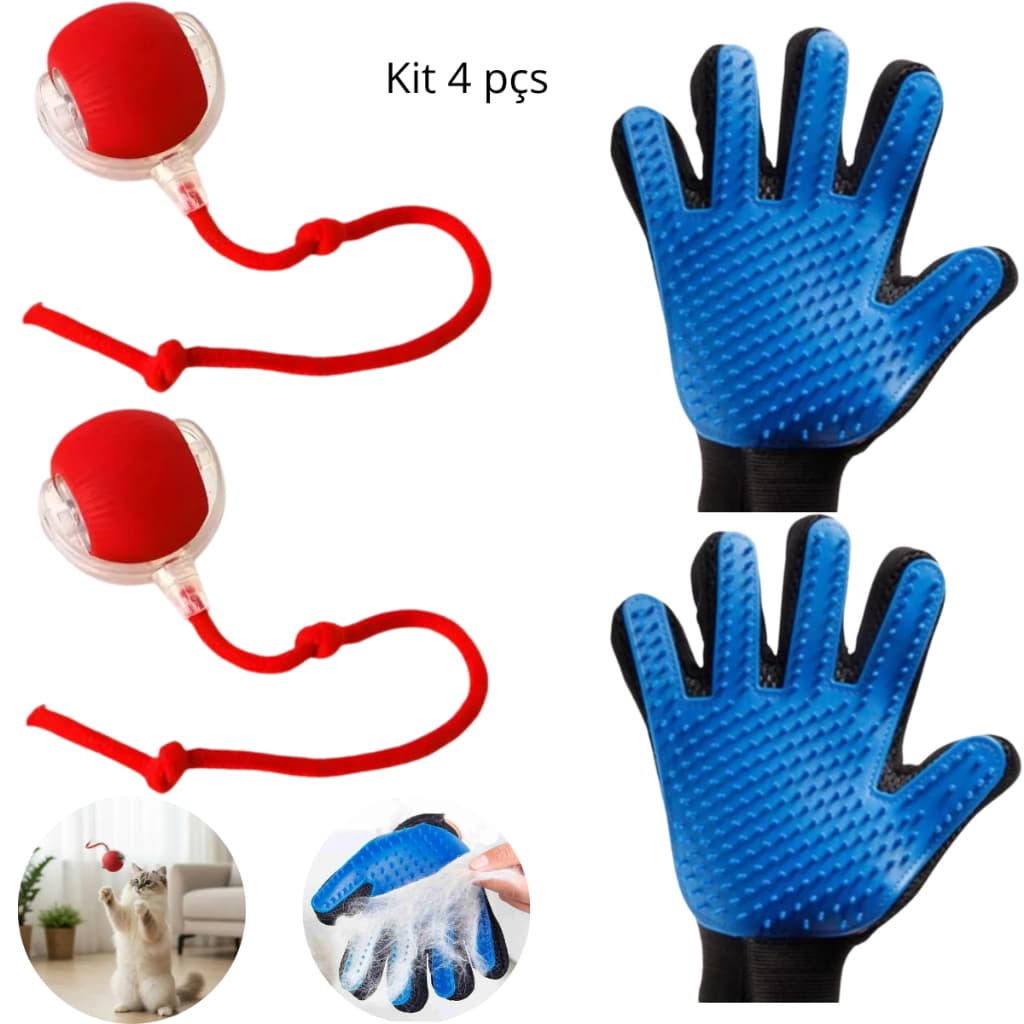 Luva Escova Pet Nano Magnética – Remove Pelos de Gatos e Cachorros+ Bola Brinquedo Bolinha Para Gato Cachorro magica usb