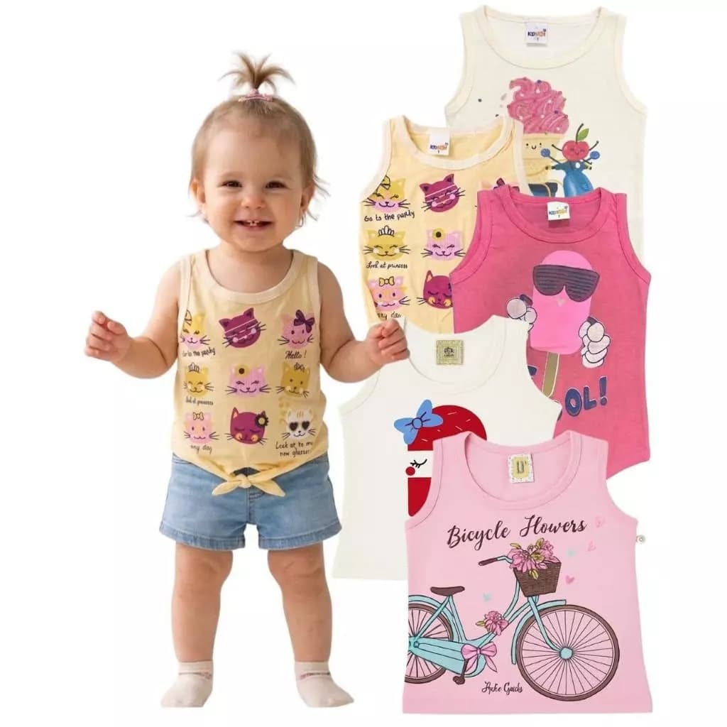Kit com 5 Regatas Infantil  menina Básica 1 Ano