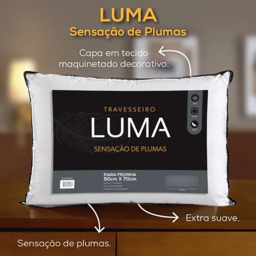 Kit 4 Travesseiros  Hedrons Luma Toque de Pluma Lavável em Máquina Suporte Firme e Macio 50x70cm