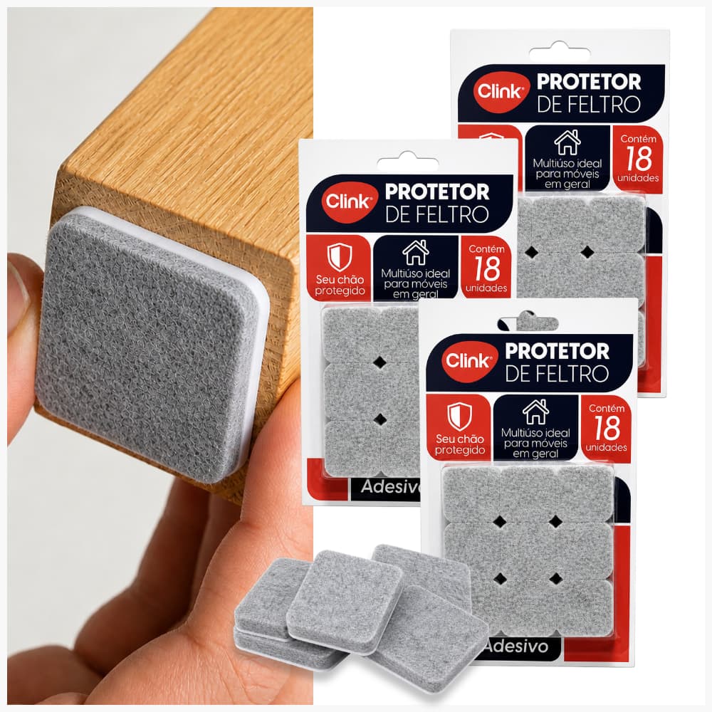 Protetor Feltro Adesivo Quadrado 3cm x 3cm x 5mm Cinza 54und Para Pé de Cadeira Mesa Móveis