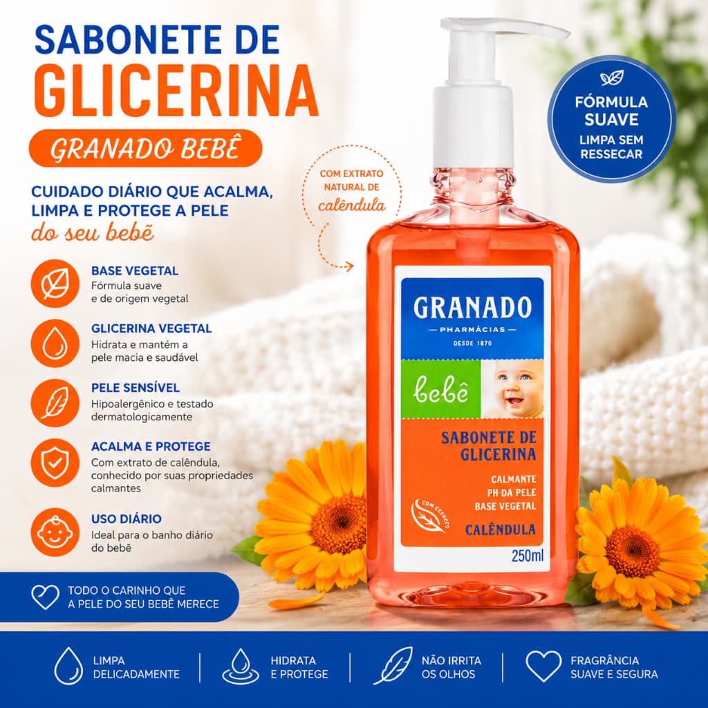 Sabonete Líquido Granado Bebê Calendula Glicerina 250ml