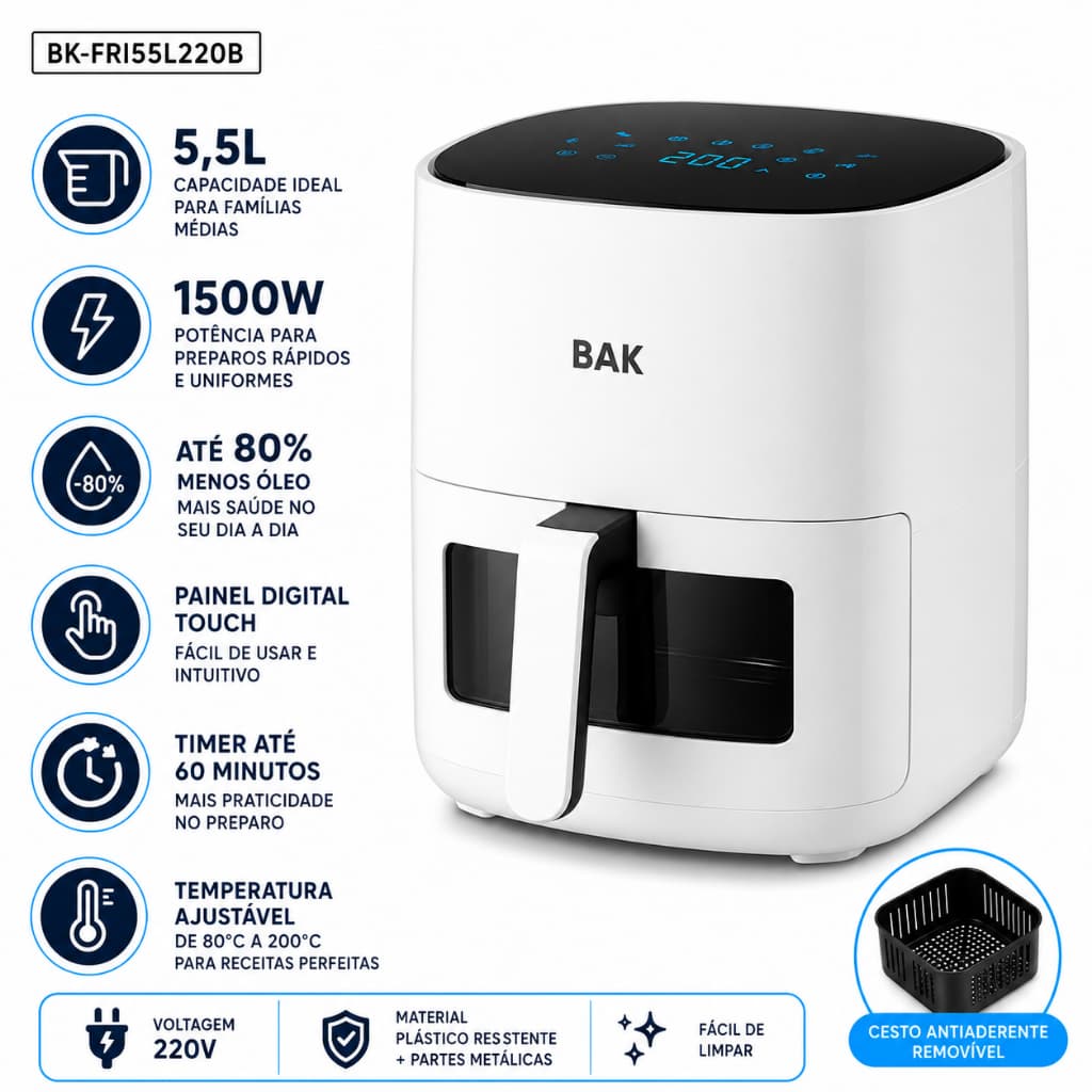 Fritadeira Air Fryer 5,5l Sem Oleo Envio Imediato com Nota e Garantia