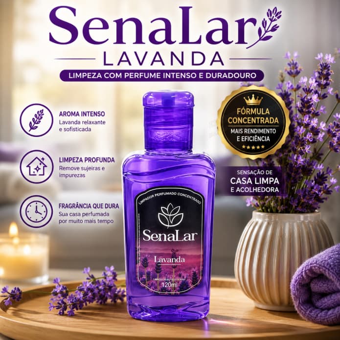 Limpador Perfumado Lavanda Concentrado SenaLar Limpeza Profunda Aroma Intenso 120ml