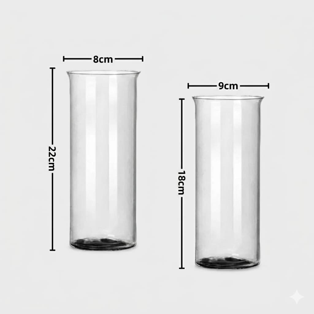 Kit C/2 Vaso Tubo De Vidro Transparente para Decoraçõ Cilindro 22x8cm + 18x8 PROMOÇÃO