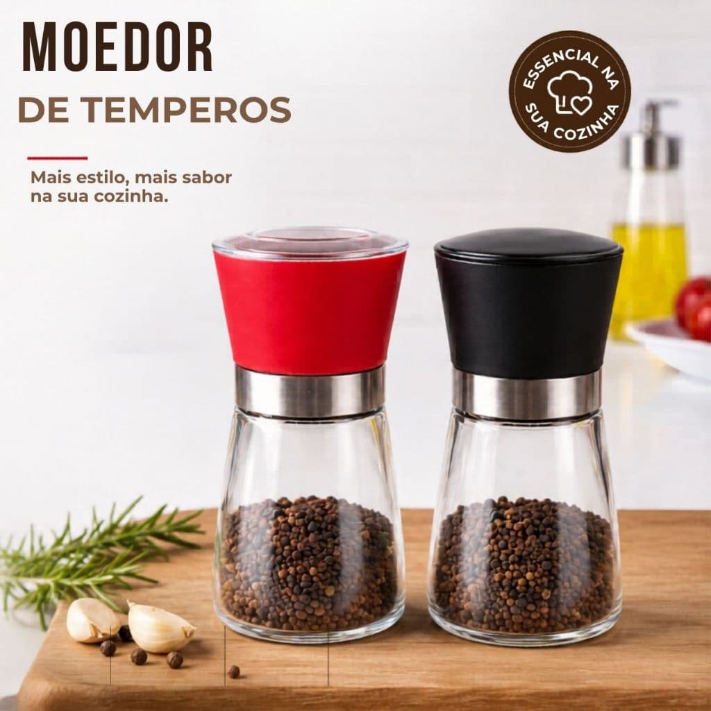 Moedor De Pimenta 170 Gramas Manual Tempero Sal Vidro Inox
