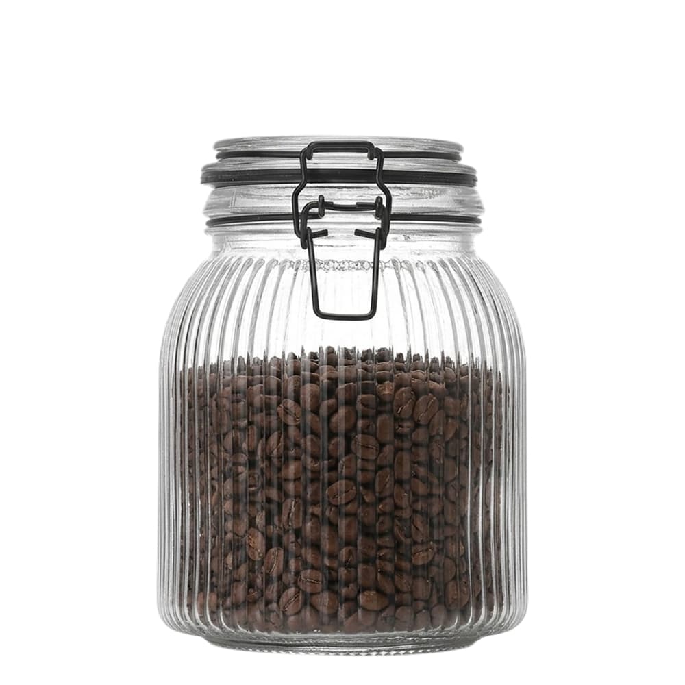 Pote Hermético Vidro Canelado Trava Aço Preto 1450ml, Porta Mantimentos Hermético - Ruvolo