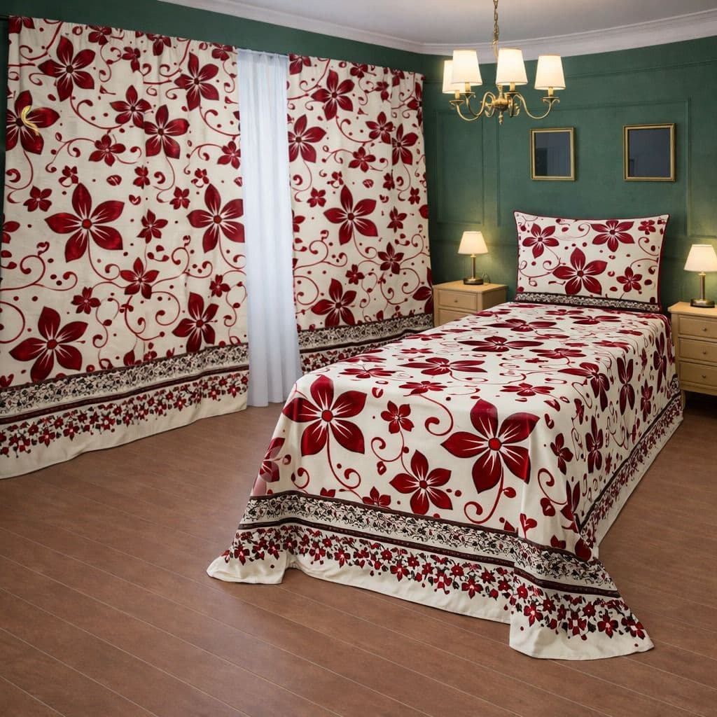 Kit Lençol Solteiro 4 Peças com Cortinas Estampadas toque de Algodão Aveludado + 1 Porta Travesseiros  *Super Oferta