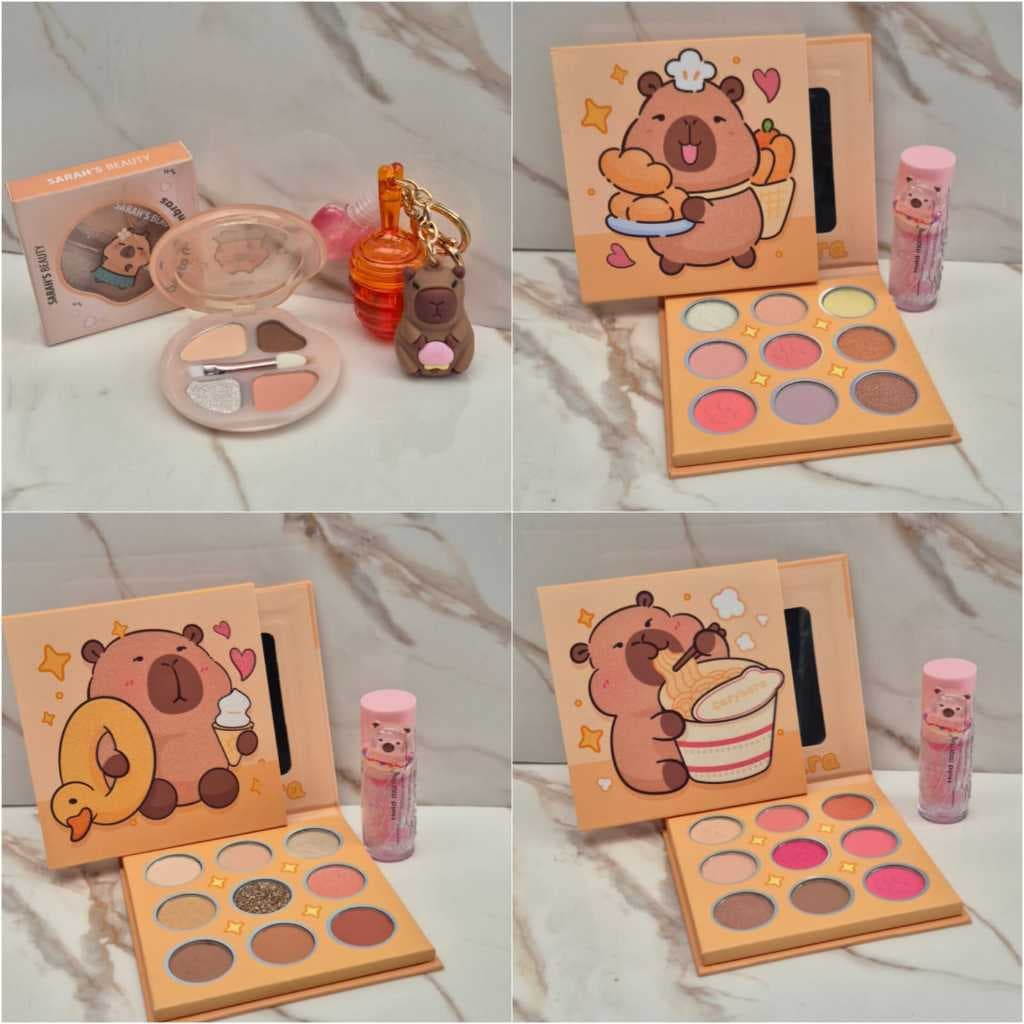 Kit Make Capivara Sombra,Gloss, Lip Oil Pote de Mel Capivara, Capivara Luz,Espelho de bolsaVentilador