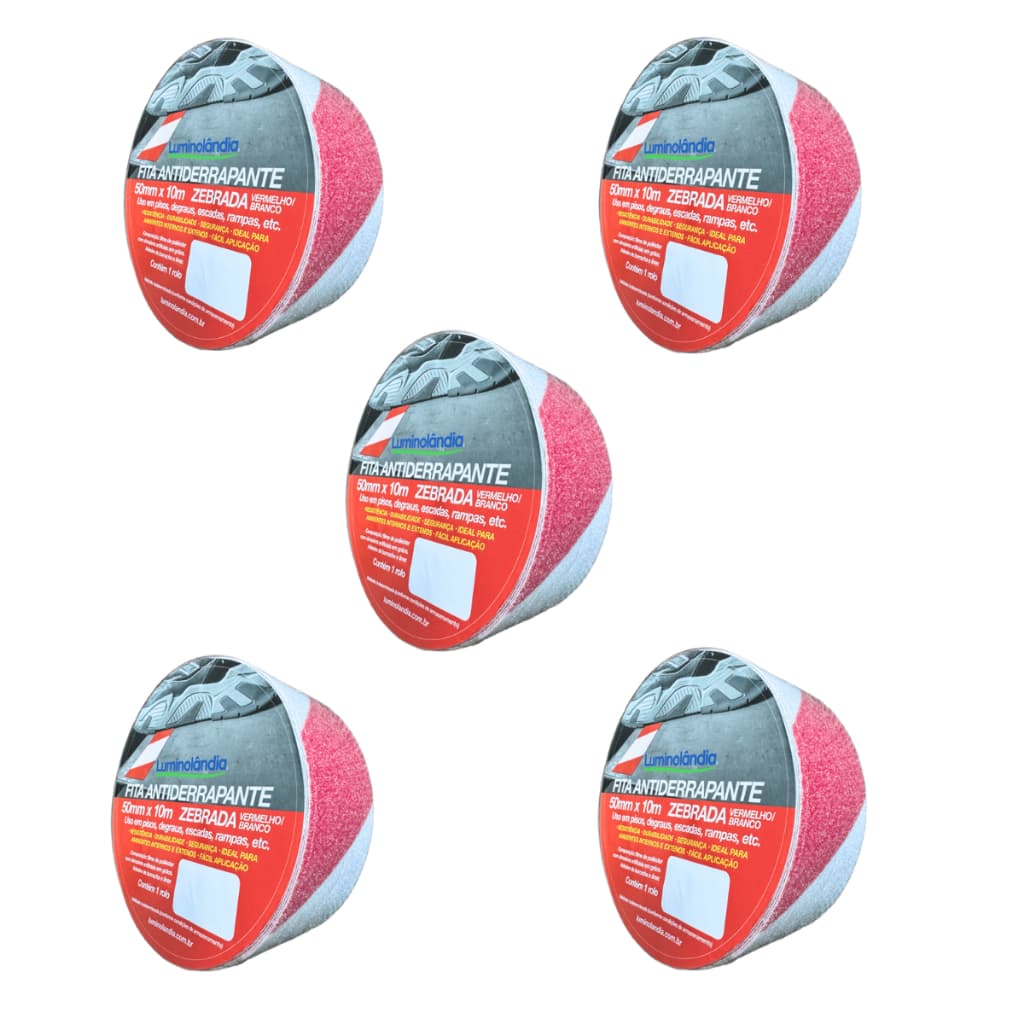 Kit 5 Fitas Antiderrapante Zebrada Lixa 50mm 10m Luminolândia