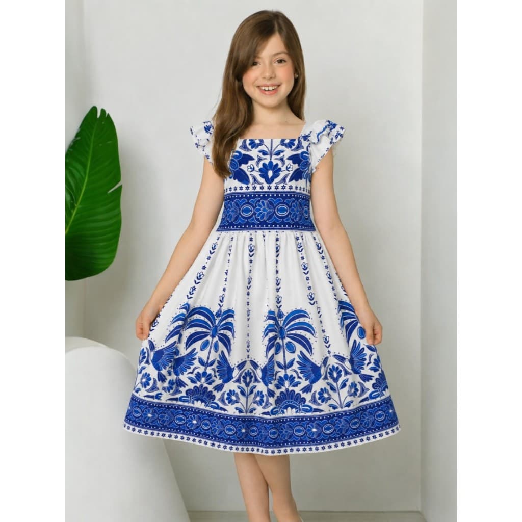Vestido Midi Infantil Juvenil Feminino Moda Praia Casual Tecido Duna Com Brilho