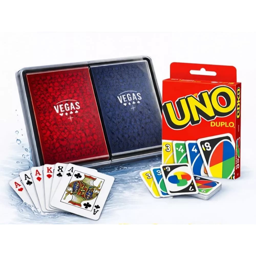 Baralho Duplo 2 Jogos 54 Cartas 100% Plastificado Dallas + Uno Duplo 112 Cartas Ou Kit Completo