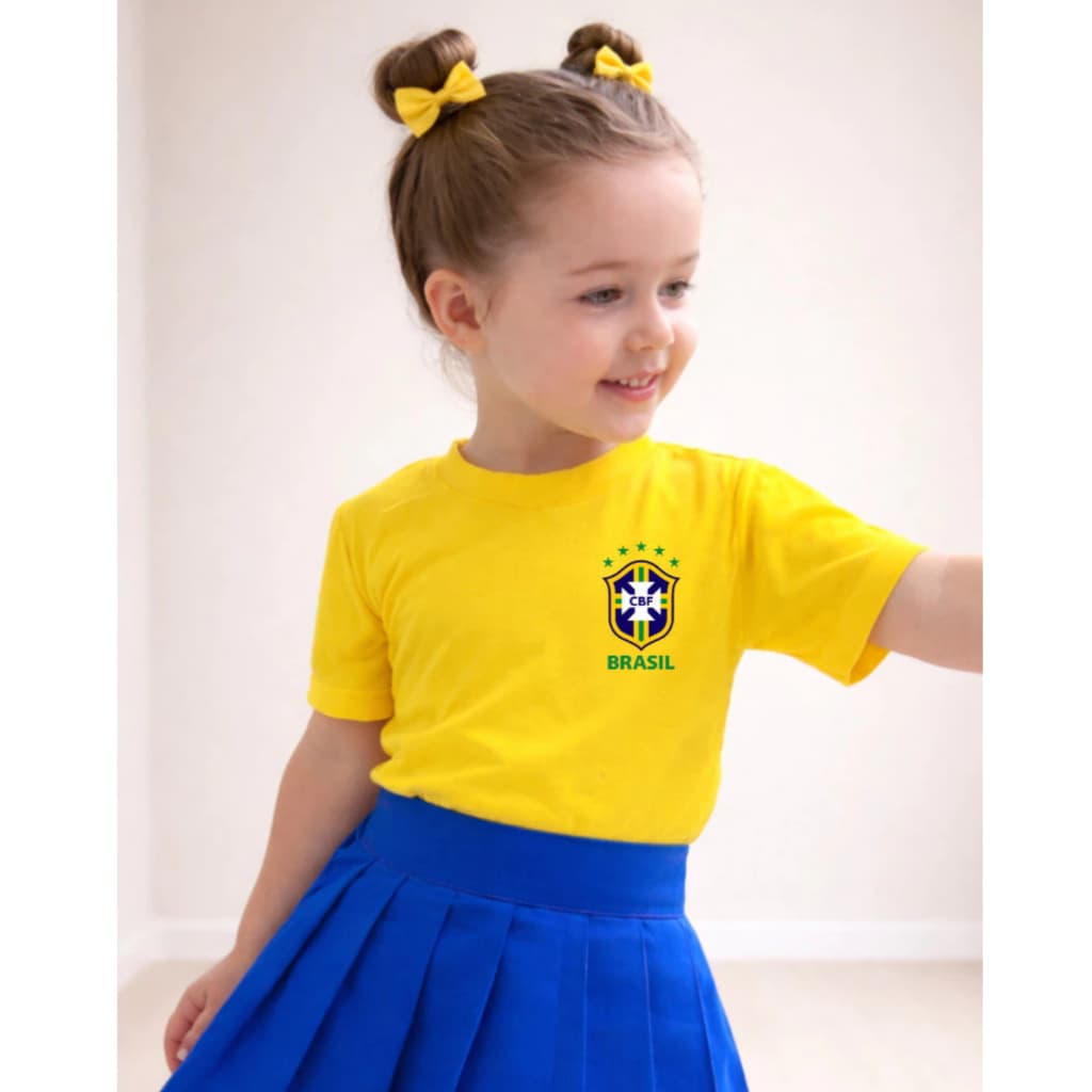 Camiseta Infantil Estampa Brasil Copa Do Mundo Menina Princesa Look Brasileiro............