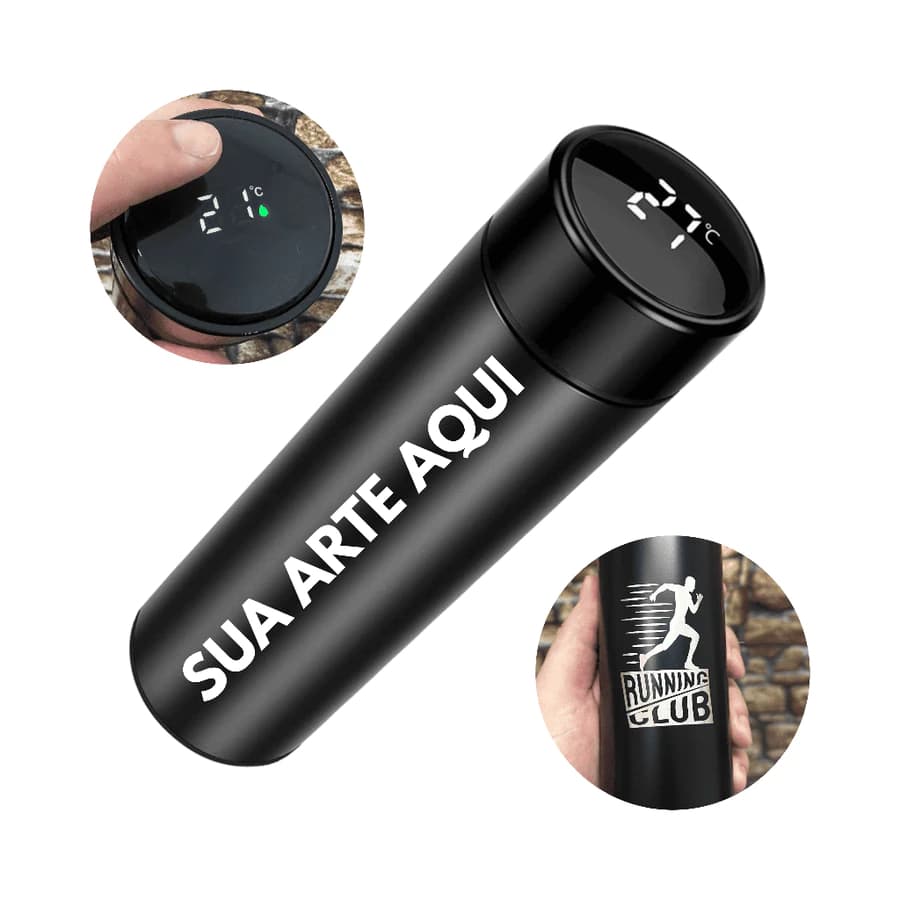 Kit 10 Garrafa 500ml LED Personalizada em Inox Inteligente Medidor de Temperatura Digital