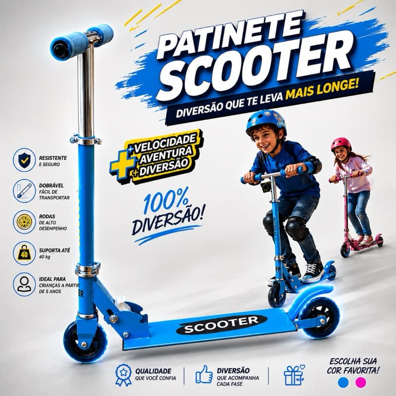Patinete Infantil Menina Menino Dobrável Com freio metal scooter crianças