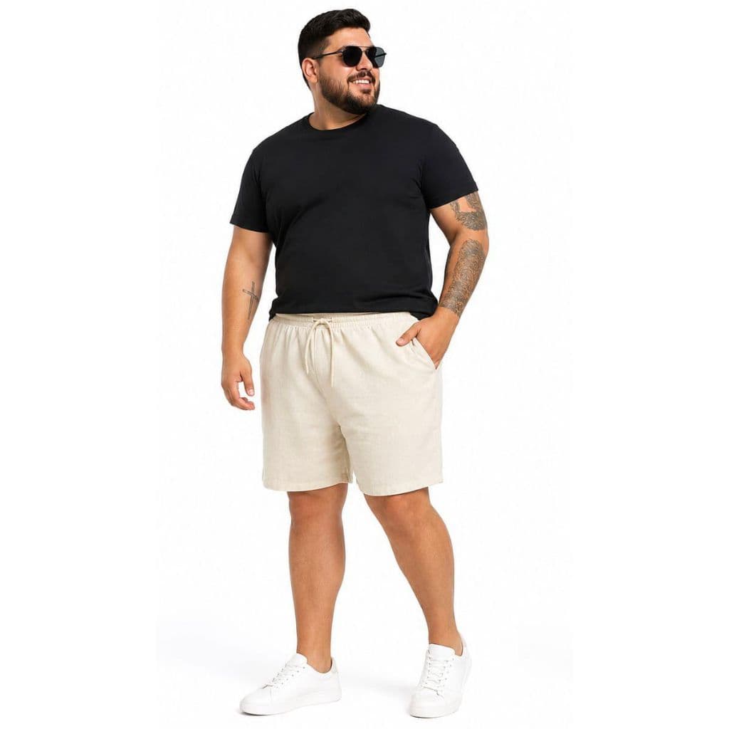Moda plus size masculina linho grande leve conforto estilo