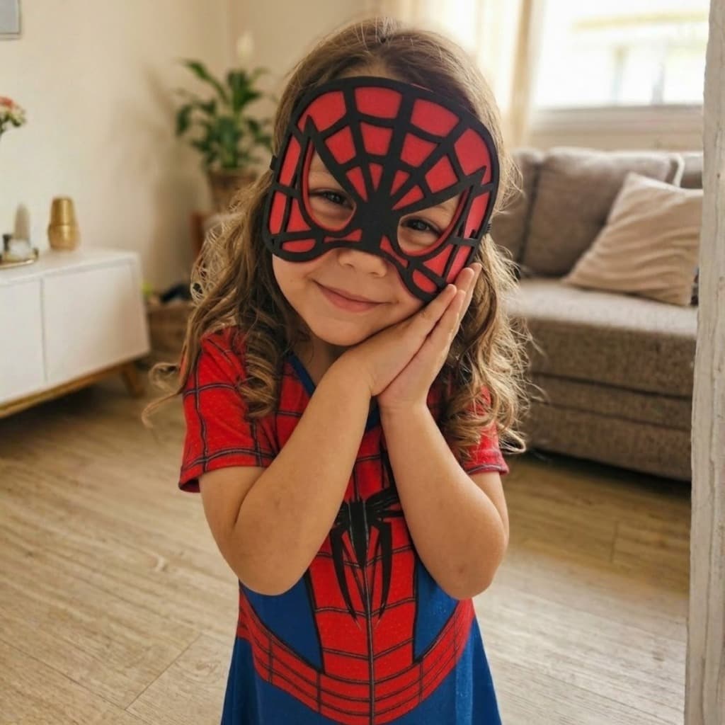 Vestido Fantasia Infantil Mulher Aranha com Máscara de E.V.A