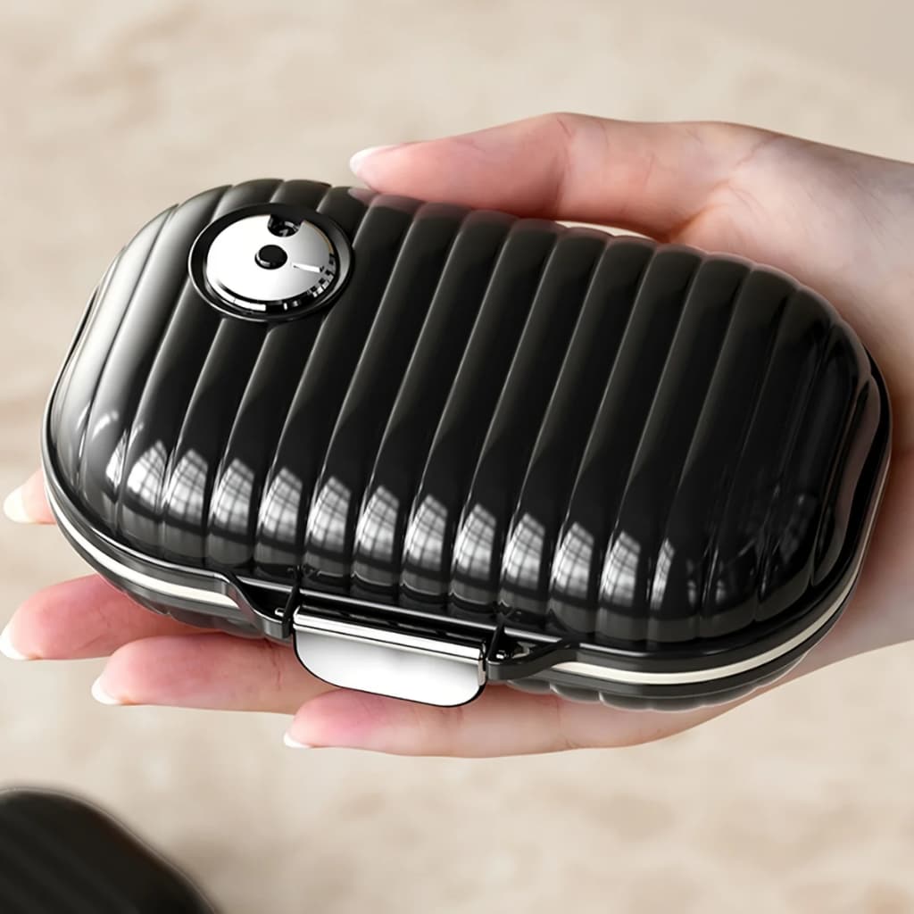 Porta Comprimidos Portátil Bolso Viagem Com Contador Médio Preto Ou Branco