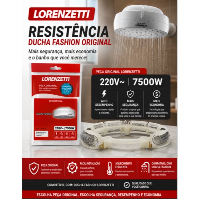 Resistencia Chuveiro Ducha Fashion Lorenzetti 220v 7500w 3056D