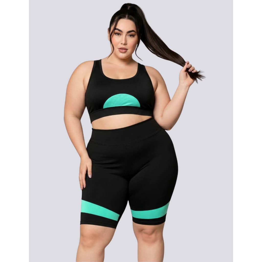 Conjunto Fitness Bermuda e top Plus Size Sem Transparência