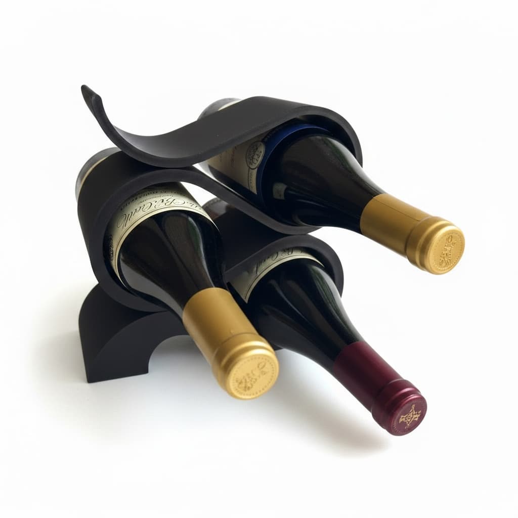 Adega de mesa com suporte para vinho elegante e sofisticada.