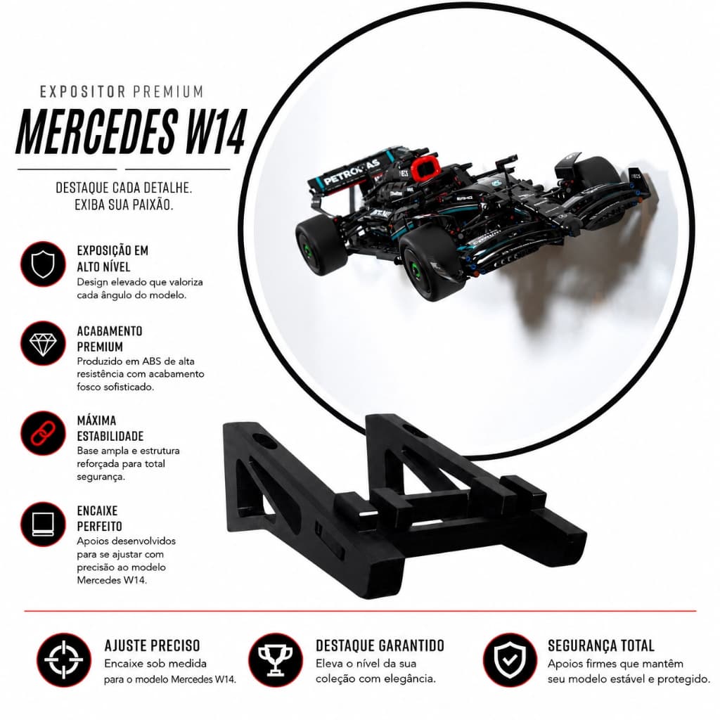 Suporte Expositor premium Formula 1 Mercedes W14 Technic 42171 horizontal