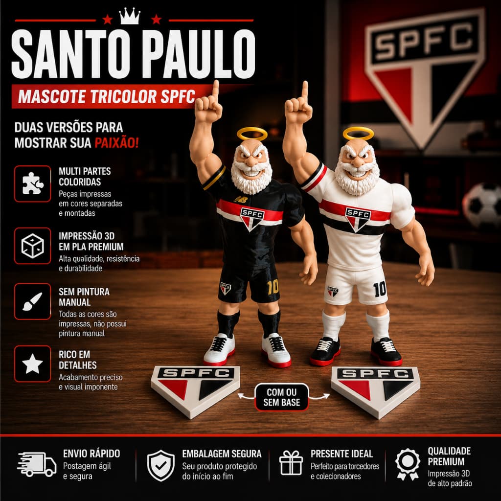 Mascote São Paulo SPFC 30cm Estátua Decorativa Torcedor Colecionável Futebol