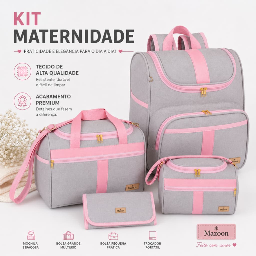 Bolsa Maternidade Kit 04 peças Bolsa G, Bolsa P, Mochila e Trocador Harmonia
