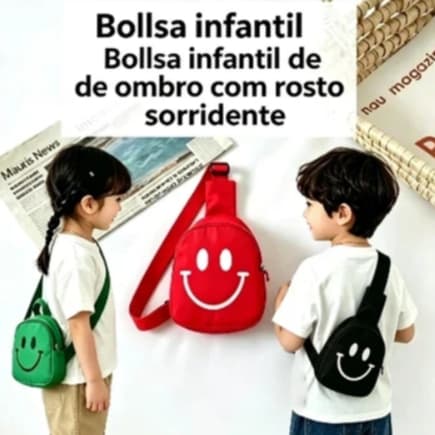 Bolsa Tiracolo Infantil Sorridente Moderna, Mini Bolsa Estampa Sorridente Alça Transversal