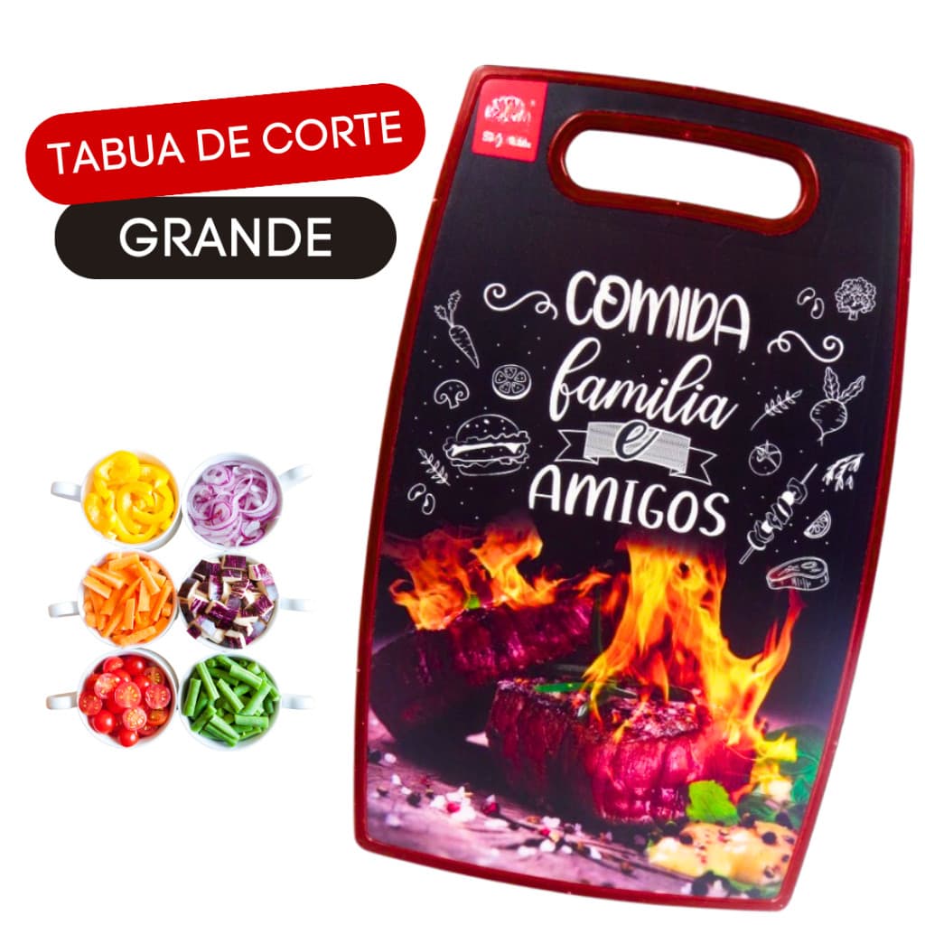 Tábua de Corte Plástica para Cozinha - Resistente e Decorativa, Fácil de Usar