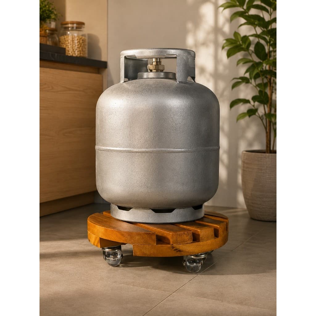 Suporte para Botijão e Vasos com Rodinhas em Madeira Maciça 26cm – Base com Rodinhas Reforçados e Produto Já Montado