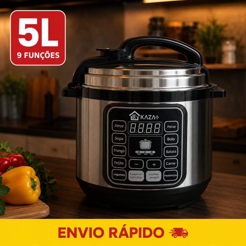 Panela de Pressão Elétrica 5L Inox 110V ou 220V 1000W 9 Funções Digital Feijão Arroz Carne