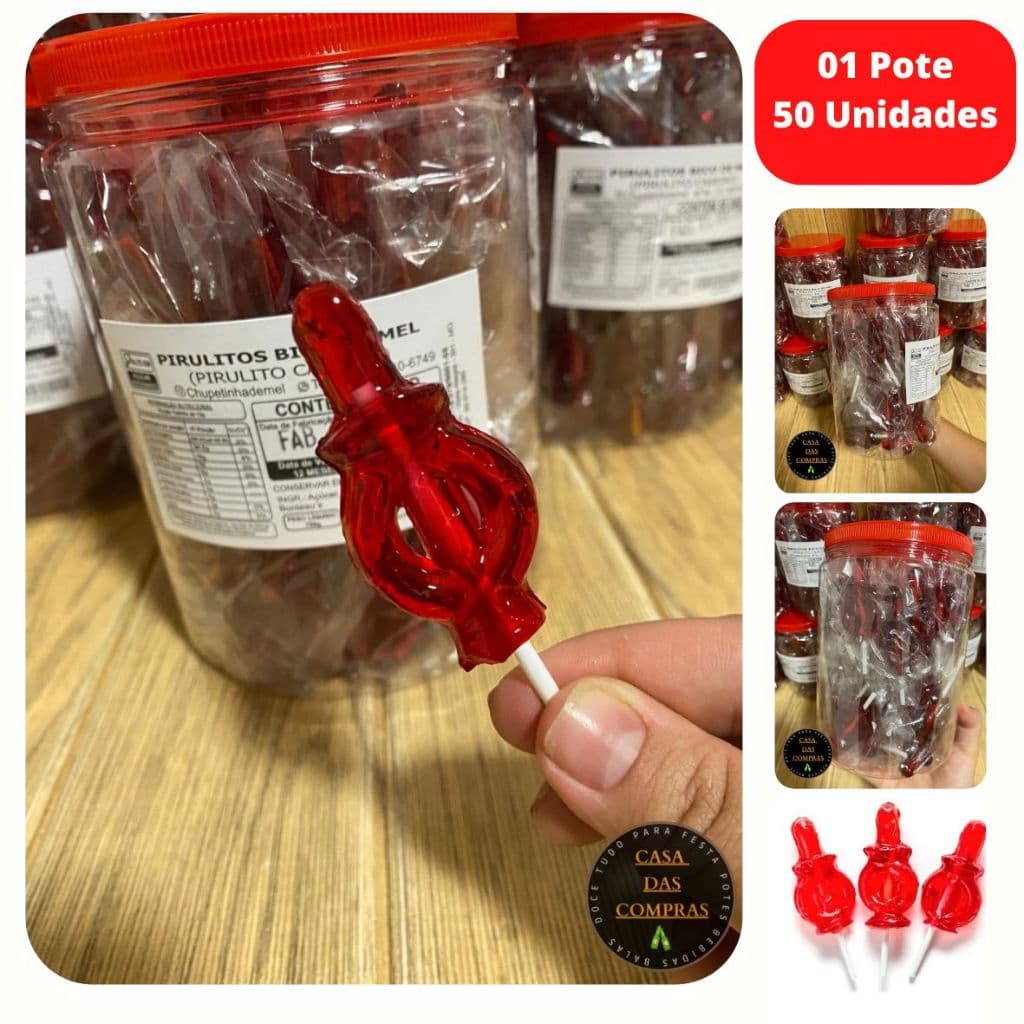 Pirulito Chupeta Vermelho Pote com 50 Unidades com 700 gramas - No Pote