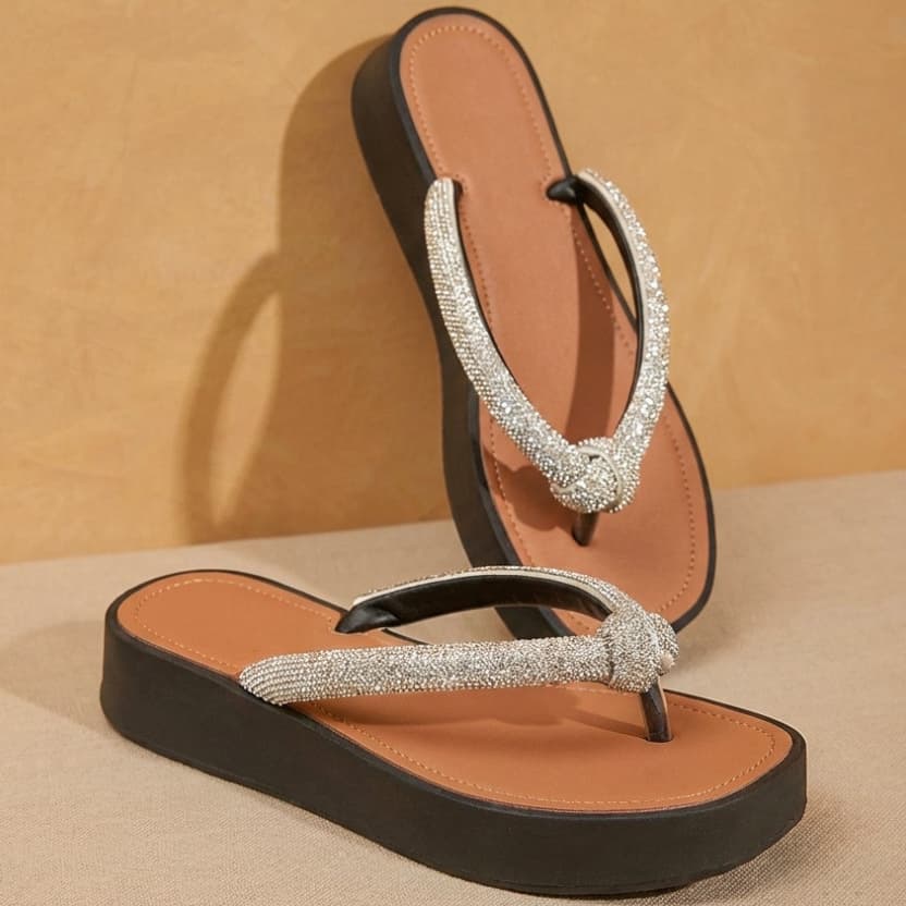 Chinelo Flatform Brilho Strass Feminino Minimalista Mulher Modinha