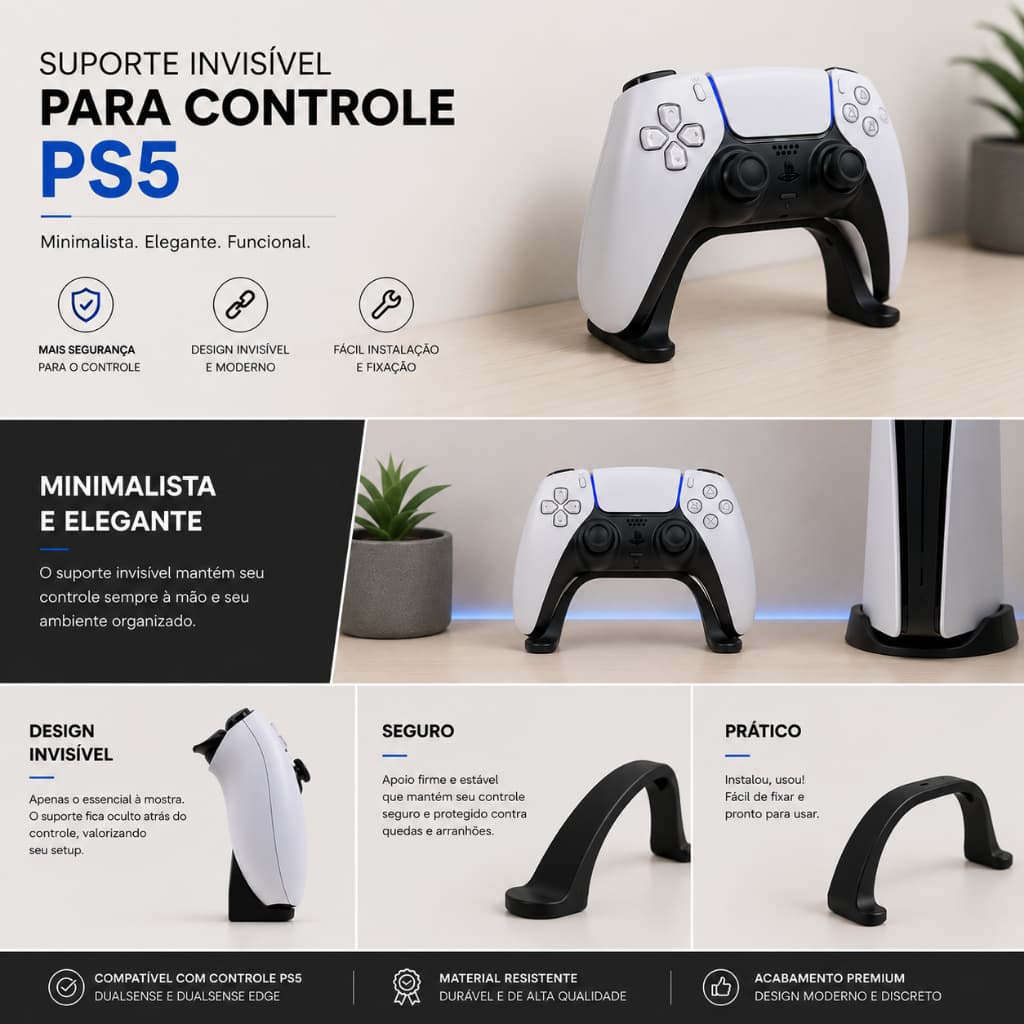 Par de Suporte Para Controle PS5 - Minimalista Elegante e Discreto