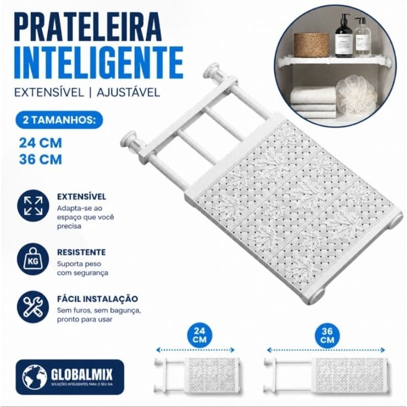 Prateleira Inteligente Extensível Ajustável 24 e 36 cm